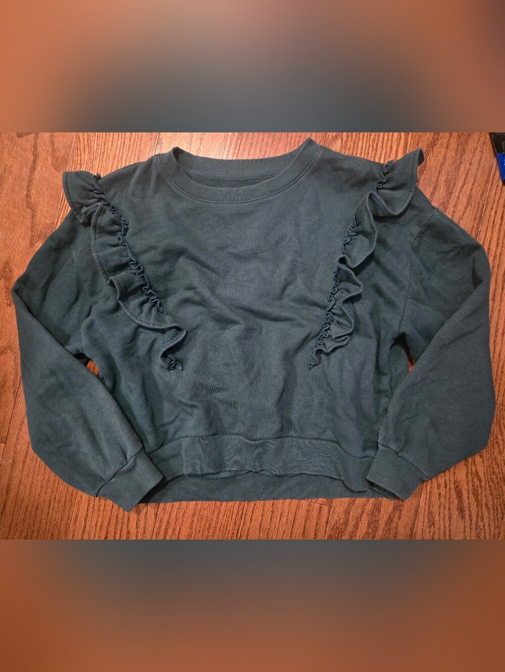 GAP Dark Green Ruffle-Trim Sweatshirt